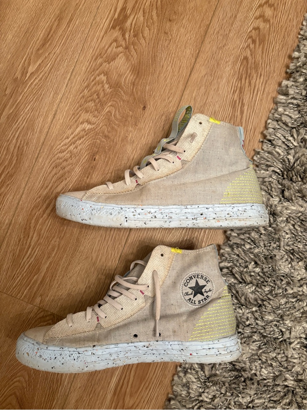 Converse All Star High Top Sneakers in Natural Canvas with Yellow Accent